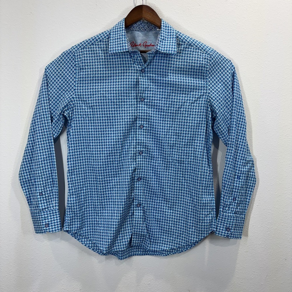 Robert Graham Men's Blue Gingham Button Down Shirt Medium Long Sleeve